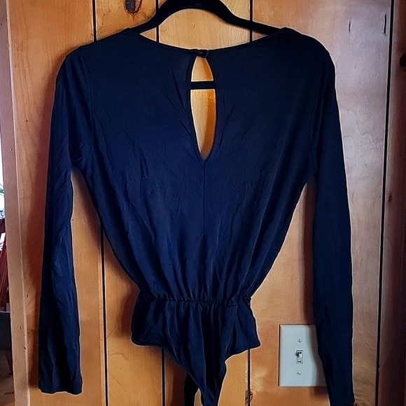 Lulus Black Surplice Faux Wrap Bodysuit - Picture 2 of 3